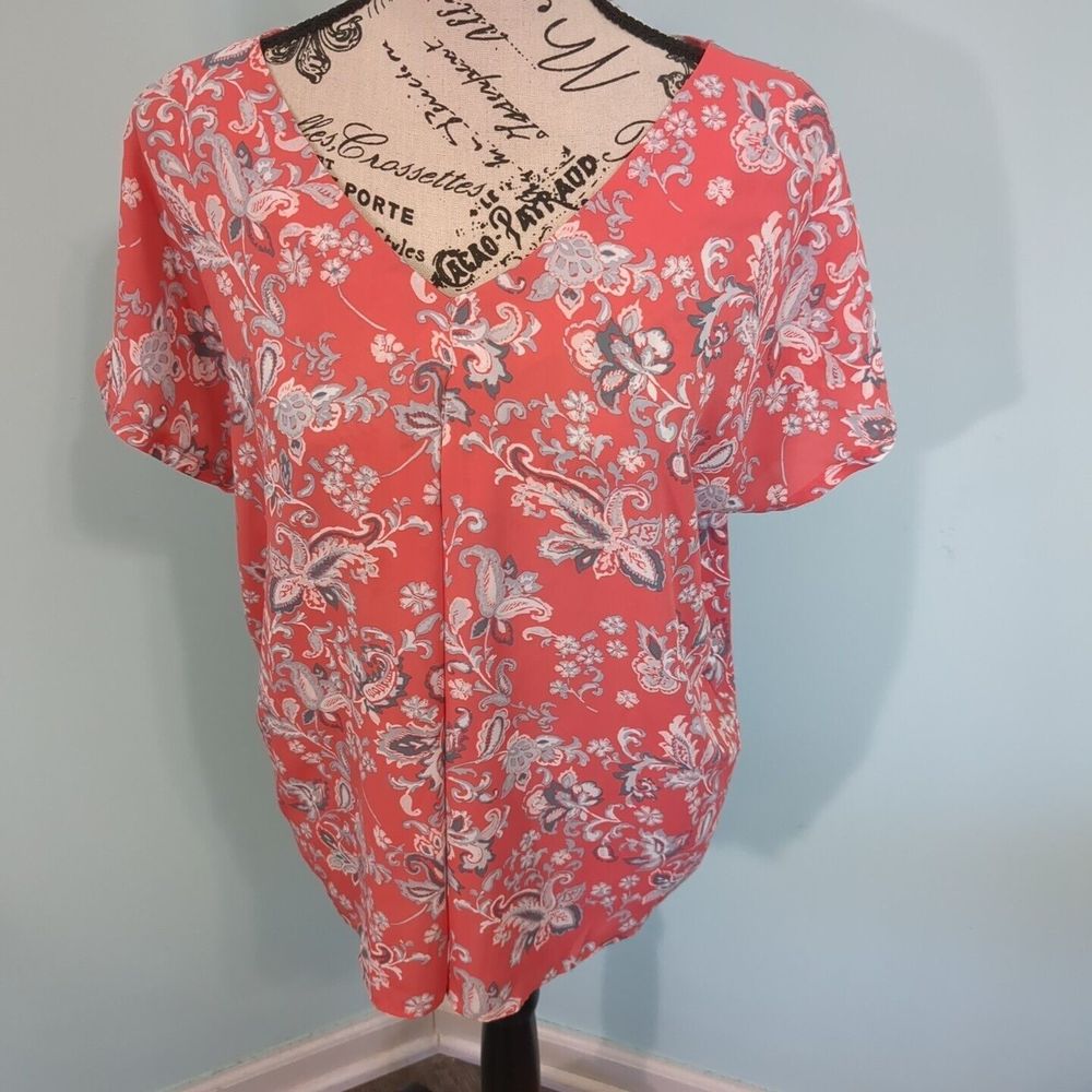 Loft Outlet Women's Medium Top Floral Coral Gray